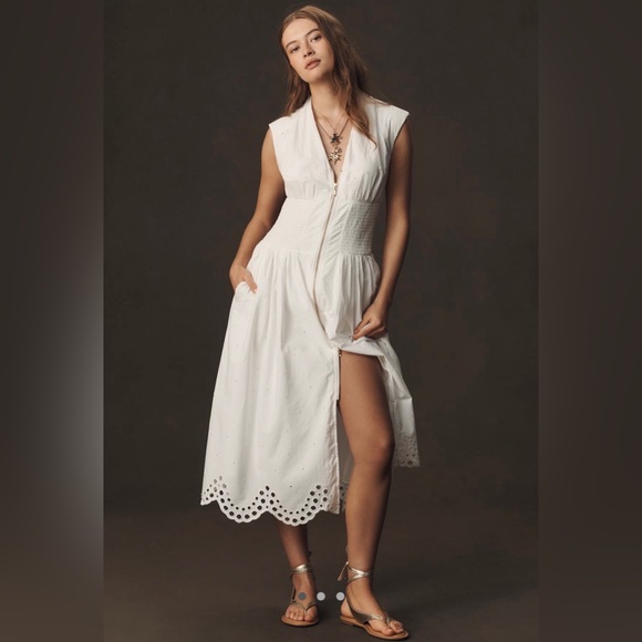 The Tommie Cap-Sleeve Smocked Front-Zip Shirt Dress: Eyelet-Trim Edition - Picture 2 of 13